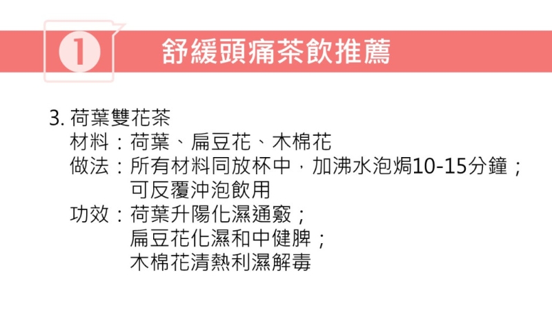 紓緩頭痛茶療（圖片獲註冊中醫師林家揚授權轉載）