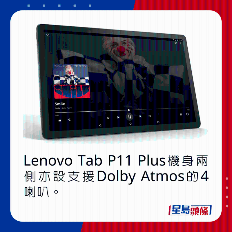 Lenovo Tab P11 Plus機身兩側亦設支持Dolby Atmos的4喇叭。