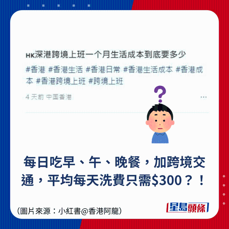 每日吃早、午、晚餐，加跨境交通，平均每天洗費(fèi)只需$300？！